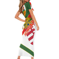 Hungary Short Sleeve Bodycon Dress with Knight and Angel Illustration Design and National Crest - Wonder Print Shop