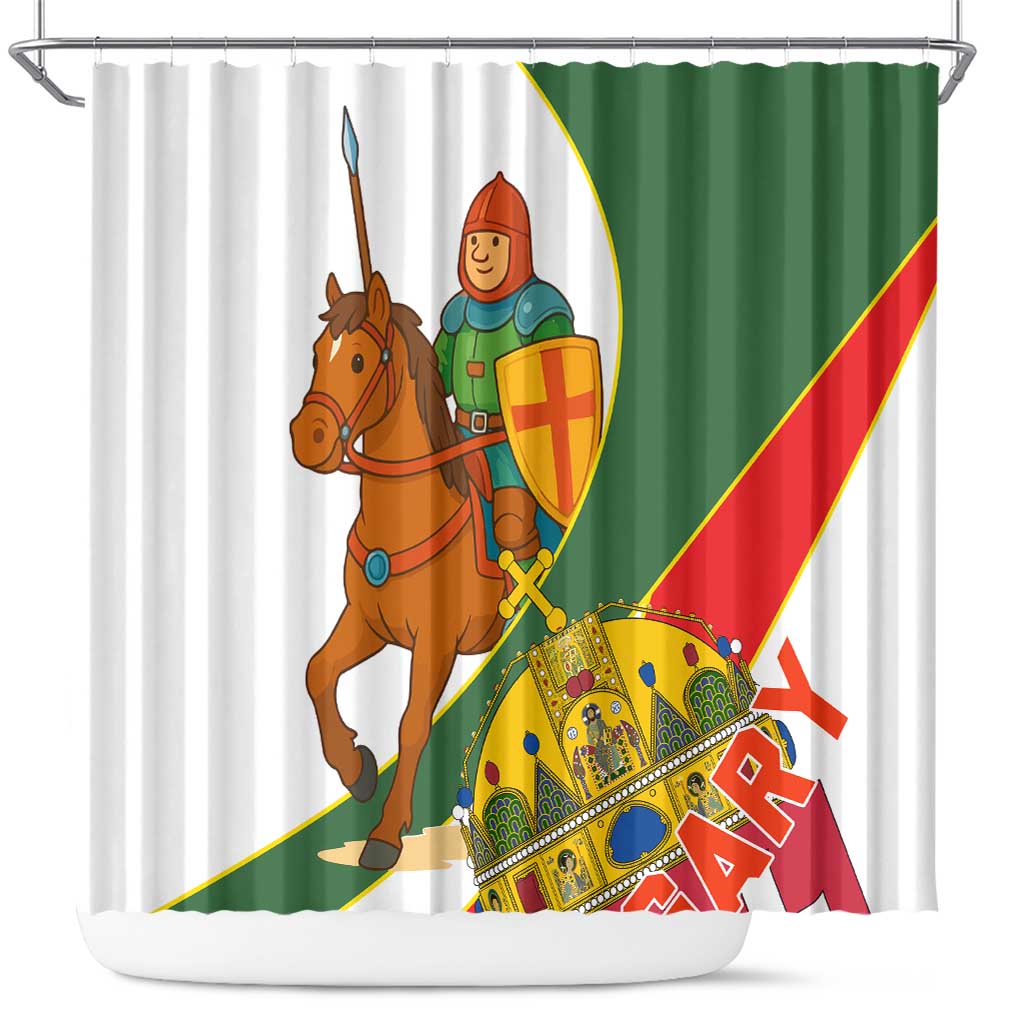 Hungary Shower Curtain with Knight and Angel Illustration Design and National Crest - Wonder Print Shop