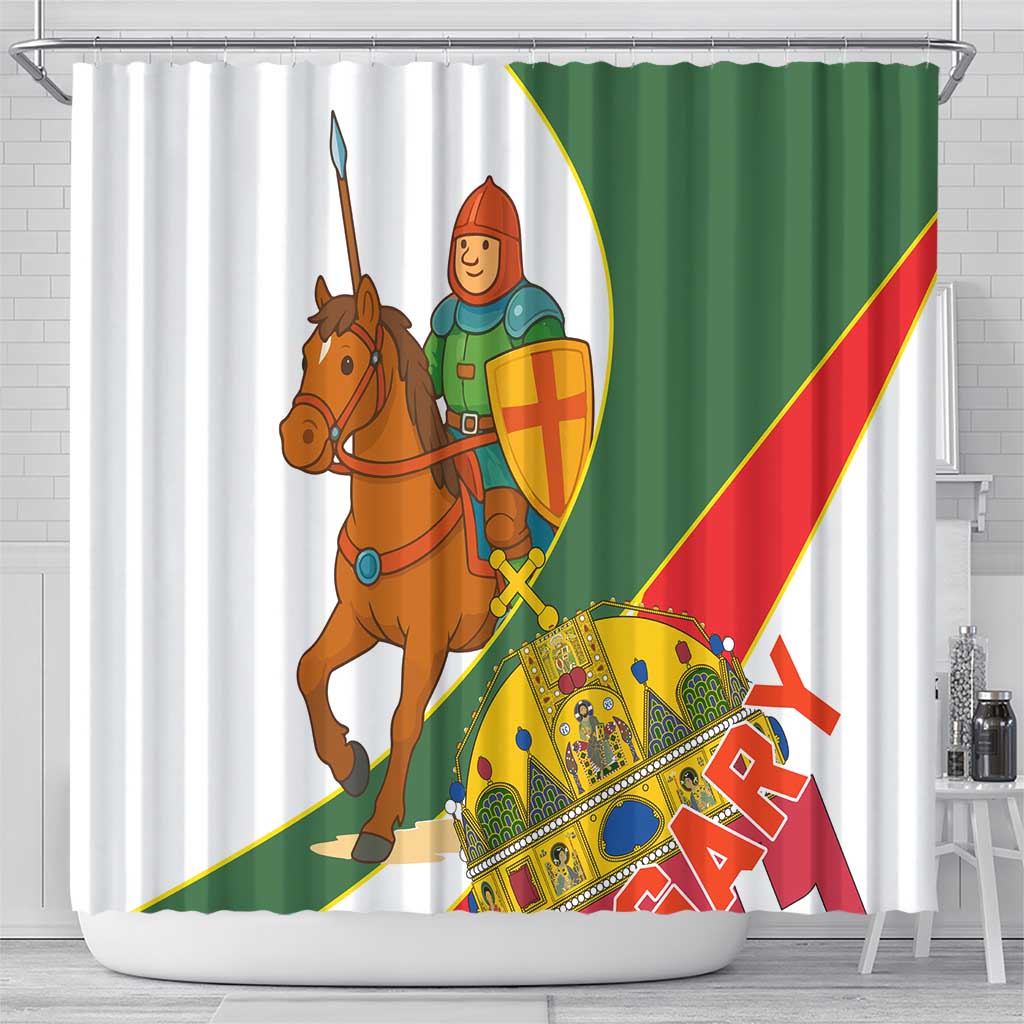 Hungary Shower Curtain with Knight and Angel Illustration Design and National Crest - Wonder Print Shop