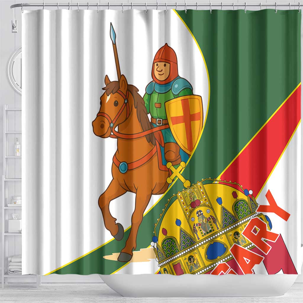 Hungary Shower Curtain with Knight and Angel Illustration Design and National Crest - Wonder Print Shop