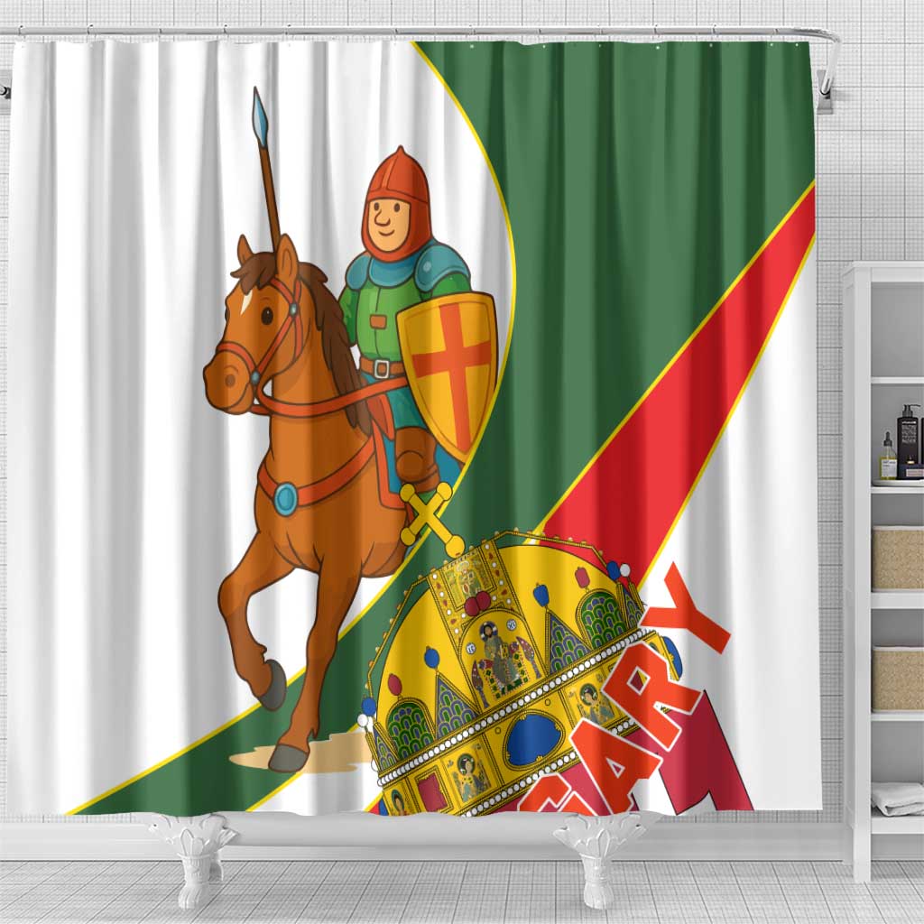 Hungary Shower Curtain with Knight and Angel Illustration Design and National Crest - Wonder Print Shop