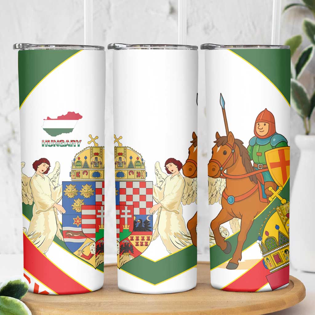 Hungary Skinny Tumbler with Knight and Angel Illustration Design and National Crest - Wonder Print Shop