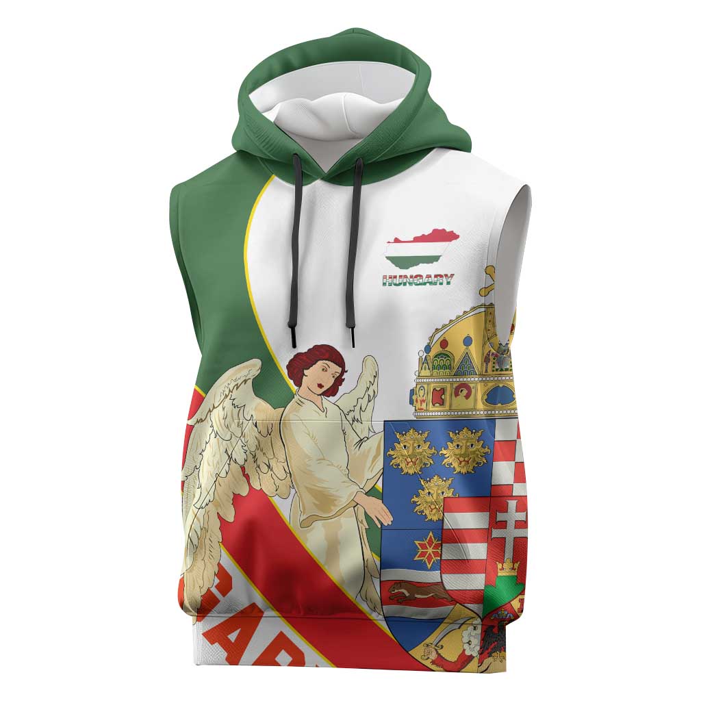 Hungary Sleeveless Hoodie with Knight and Angel Illustration Design and National Crest - Wonder Print Shop