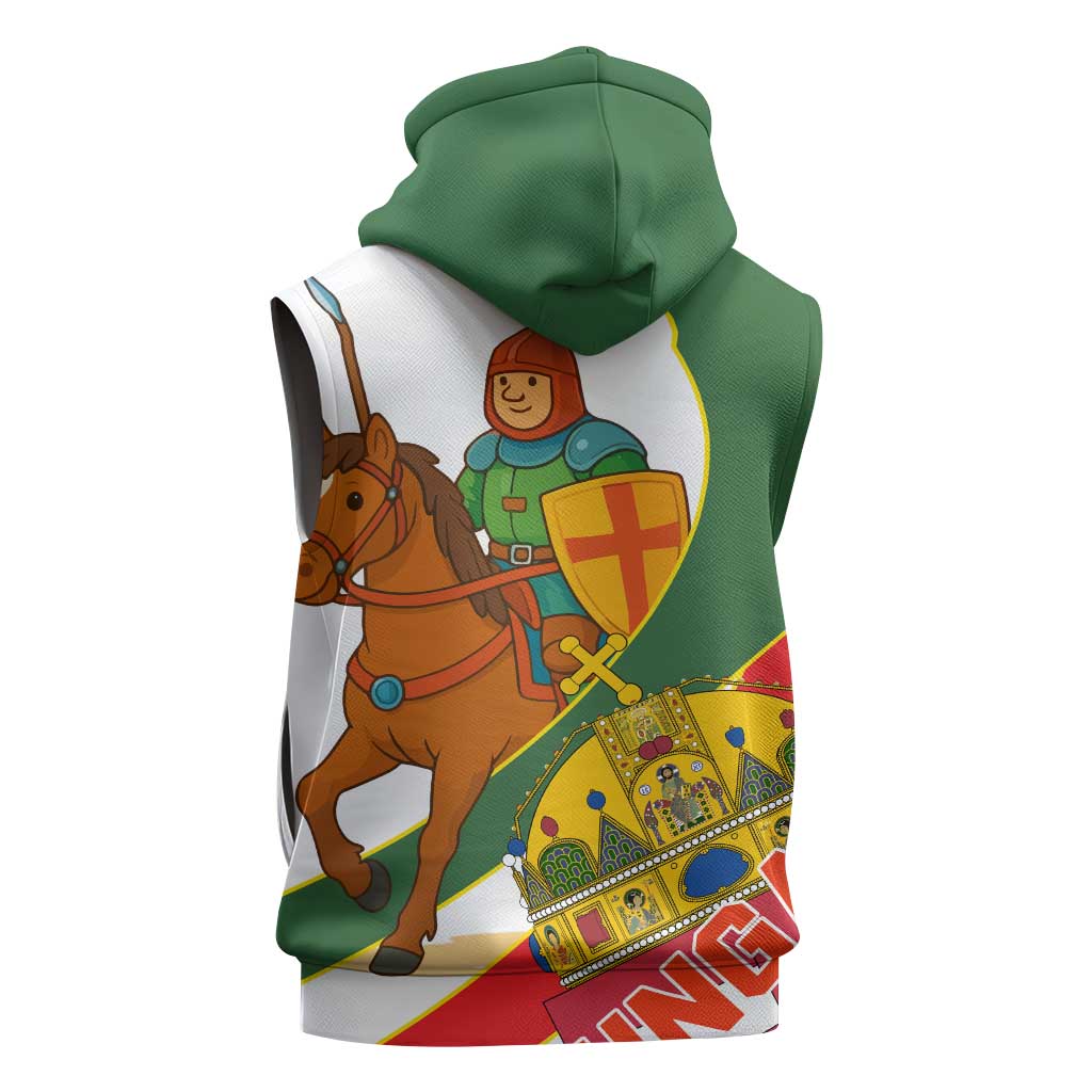 Hungary Sleeveless Hoodie with Knight and Angel Illustration Design and National Crest - Wonder Print Shop