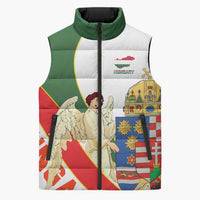 Hungary Sleeveless Puffer Jacket with Knight and Angel Illustration Design and National Crest - Wonder Print Shop