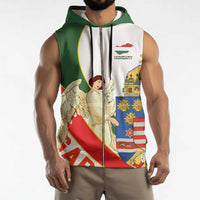 Hungary Sleeveless Zip Hoodie with Knight and Angel Illustration Design and National Crest - Wonder Print Shop