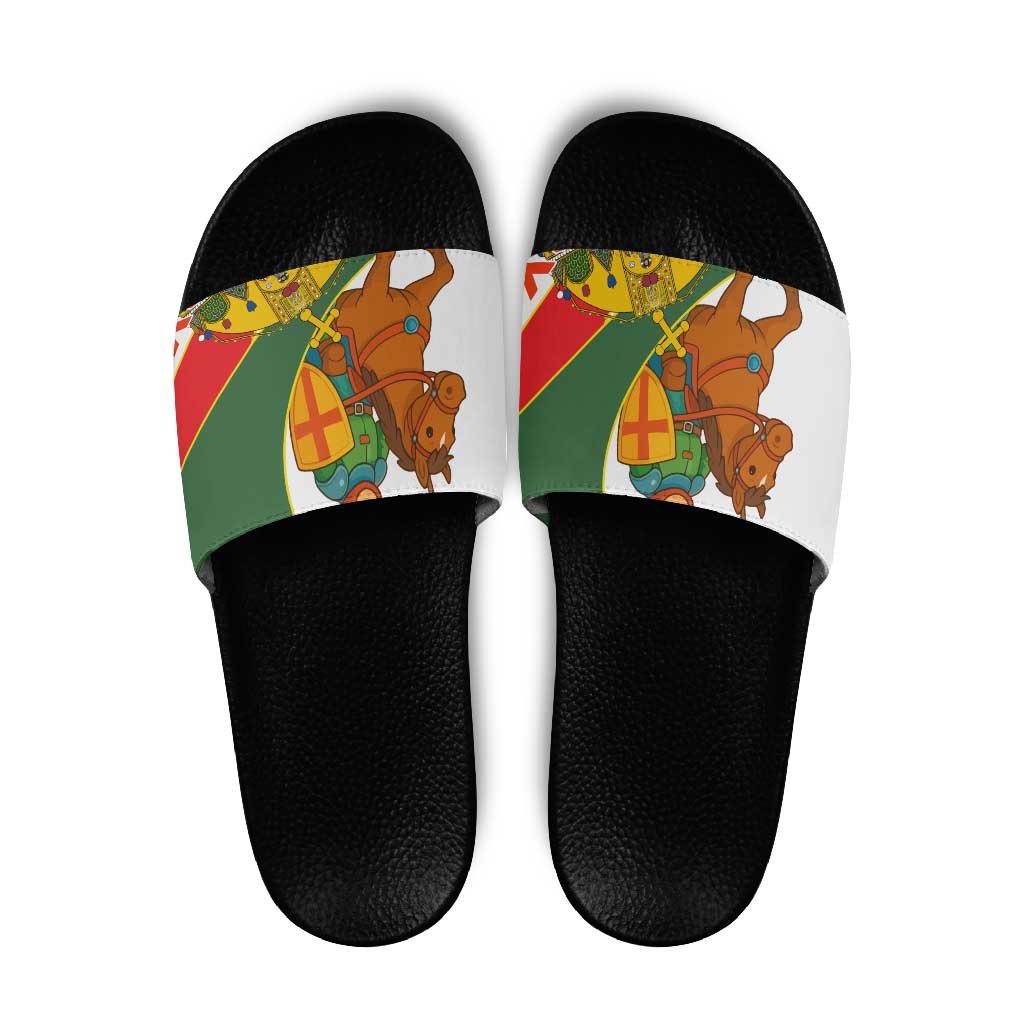 Hungary Slide Sandals with Knight and Angel Illustration Design and National Crest - Wonder Print Shop