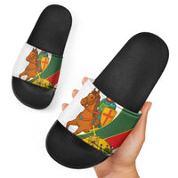 Hungary Slide Sandals with Knight and Angel Illustration Design and National Crest - Wonder Print Shop