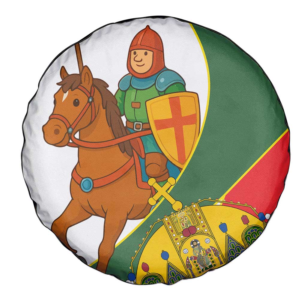 Hungary Spare Tire Cover with Knight and Angel Illustration Design and National Crest - Wonder Print Shop