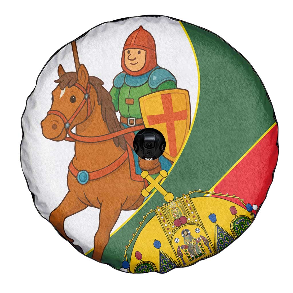 Hungary Spare Tire Cover with Knight and Angel Illustration Design and National Crest - Wonder Print Shop