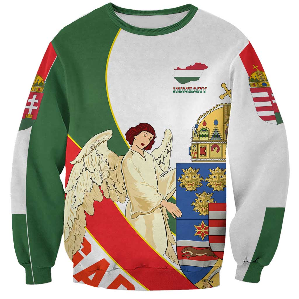 Hungary Sweatshirt with Knight and Angel Illustration Design and National Crest - Wonder Print Shop