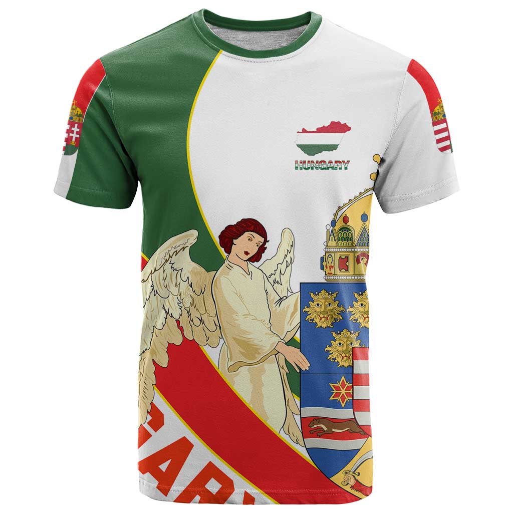 Hungary T Shirt with Knight and Angel Illustration Design and National Crest - Wonder Print Shop