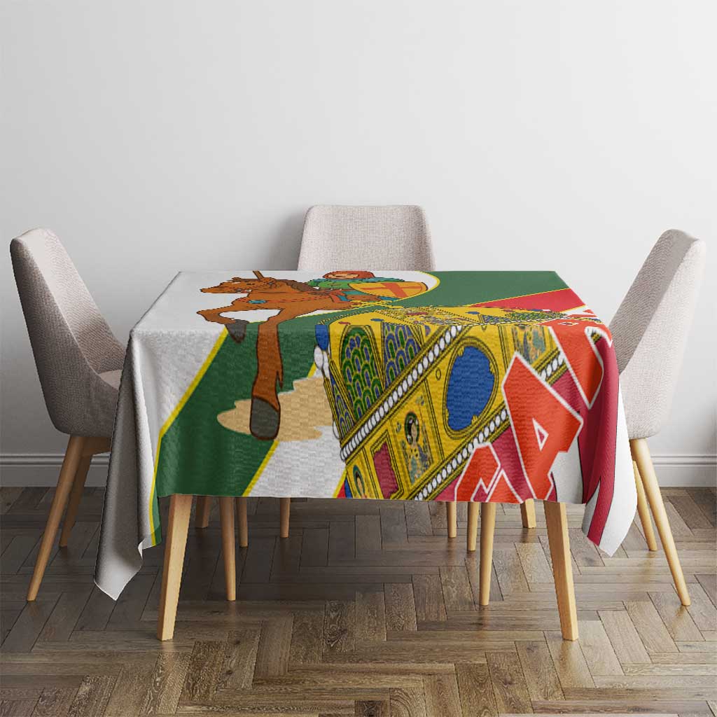 Hungary Tablecloth with Knight and Angel Illustration Design and National Crest - Wonder Print Shop