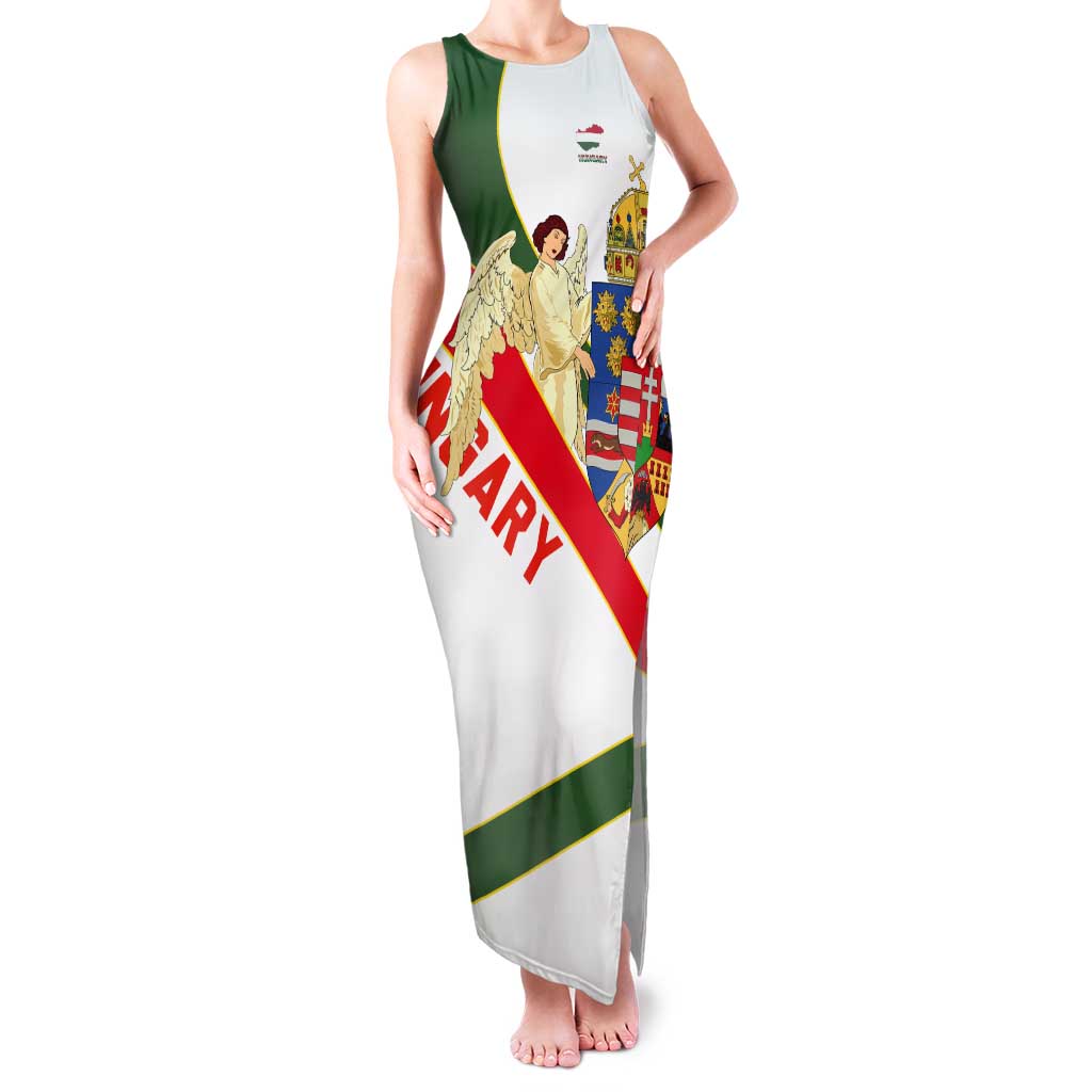 Hungary Tank Maxi Dress with Knight and Angel Illustration Design and National Crest - Wonder Print Shop
