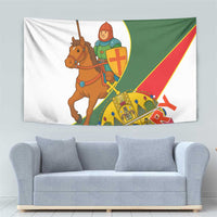 Hungary Tapestry with Knight and Angel Illustration Design and National Crest - Wonder Print Shop