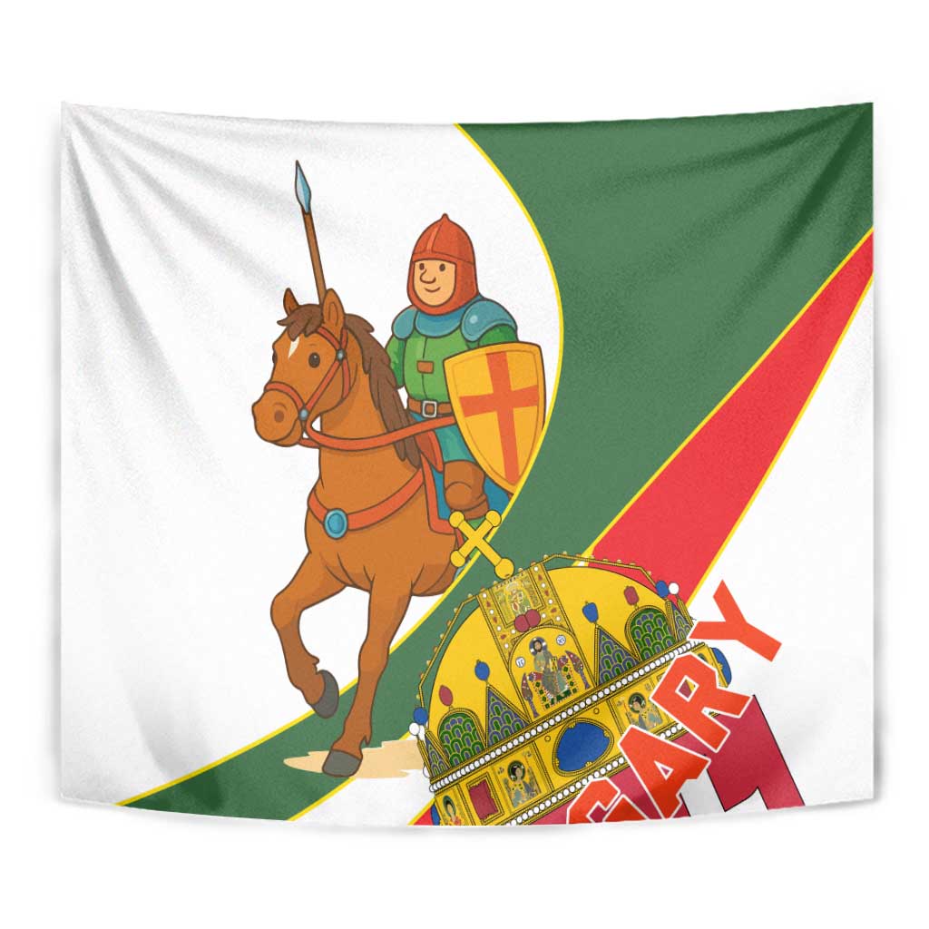 Hungary Tapestry with Knight and Angel Illustration Design and National Crest - Wonder Print Shop