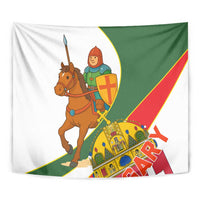 Hungary Tapestry with Knight and Angel Illustration Design and National Crest - Wonder Print Shop