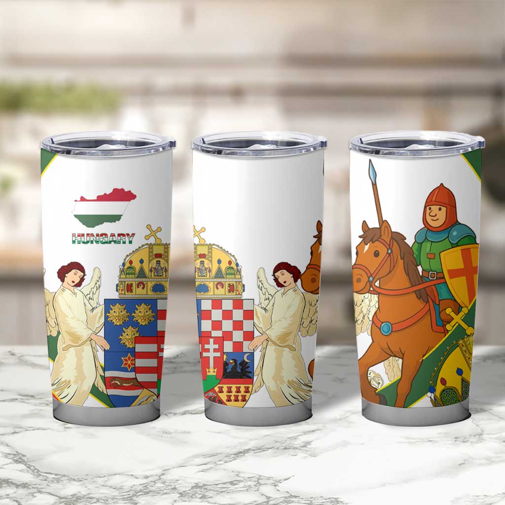 Hungary Tumbler Cup with Knight and Angel Illustration Design and National Crest - Wonder Print Shop