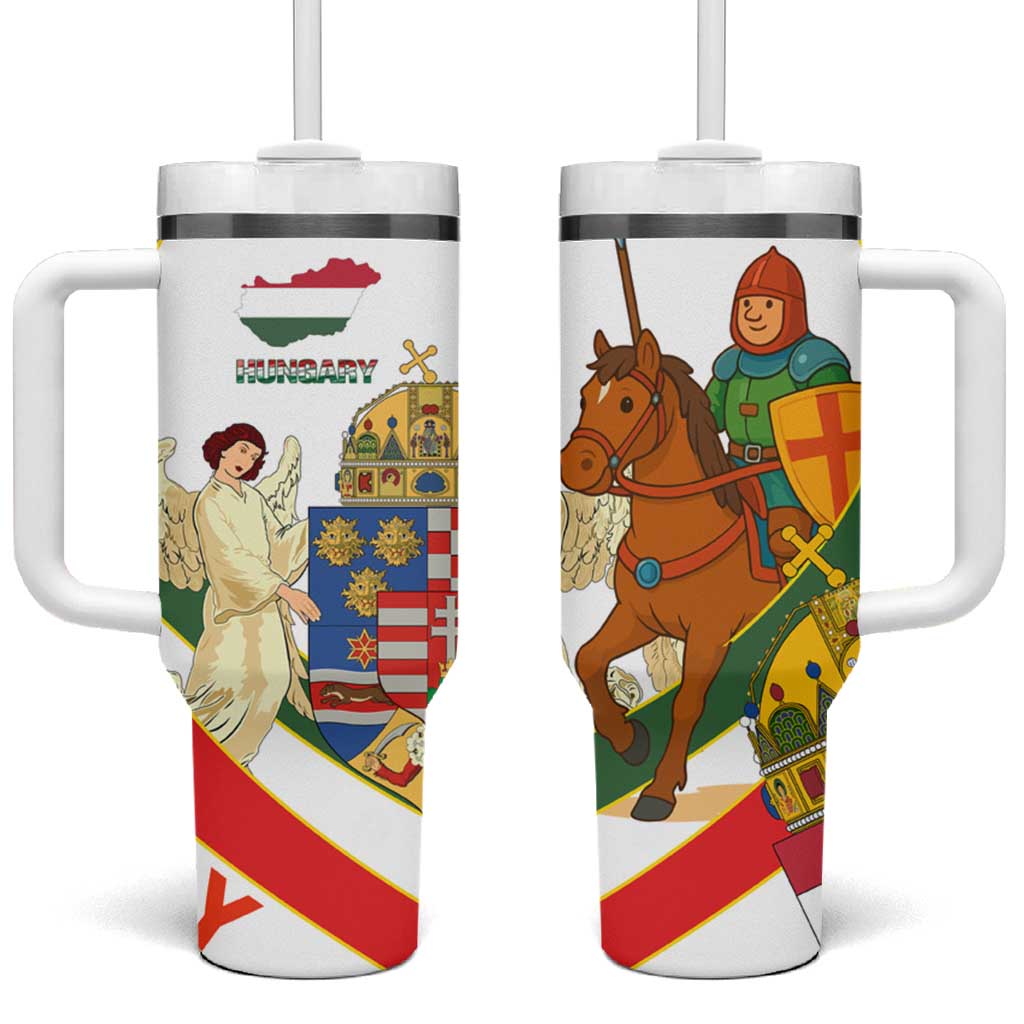 Hungary Tumbler With Handle with Knight and Angel Illustration Design and National Crest - Wonder Print Shop