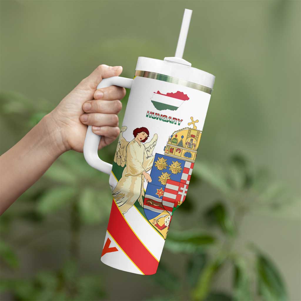 Hungary Tumbler With Handle with Knight and Angel Illustration Design and National Crest - Wonder Print Shop