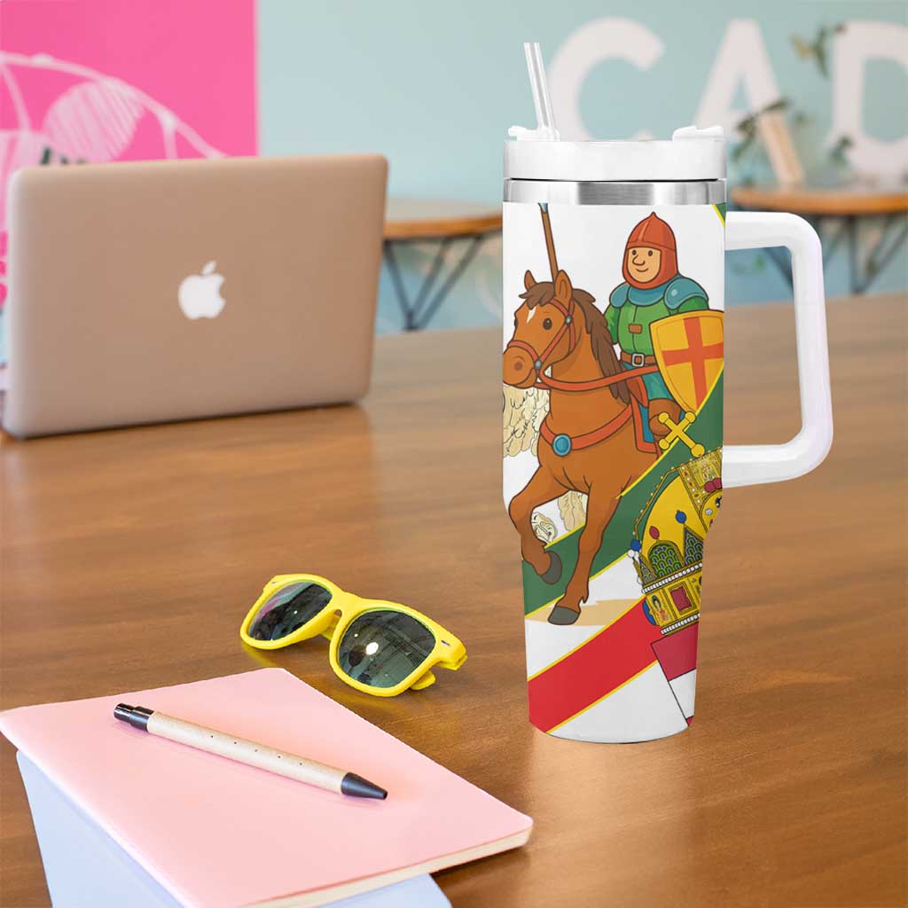 Hungary Tumbler With Handle with Knight and Angel Illustration Design and National Crest - Wonder Print Shop