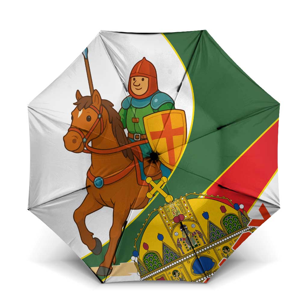 Hungary Umbrella with Knight and Angel Illustration Design and National Crest - Wonder Print Shop