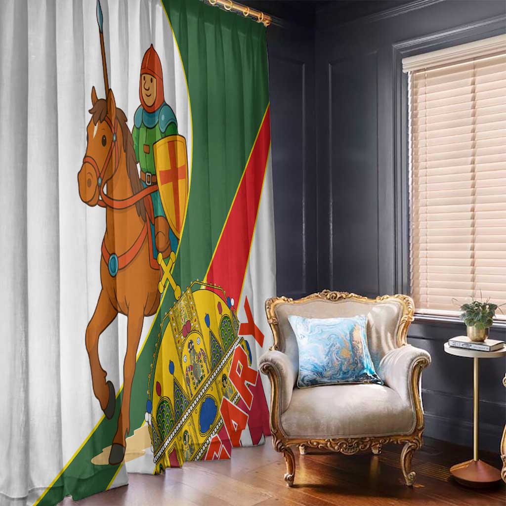 Hungary Window Curtain with Knight and Angel Illustration Design and National Crest - Wonder Print Shop