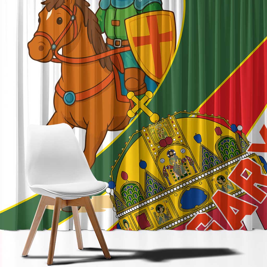 Hungary Window Curtain with Knight and Angel Illustration Design and National Crest - Wonder Print Shop