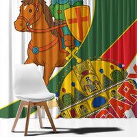 Hungary Window Curtain with Knight and Angel Illustration Design and National Crest - Wonder Print Shop