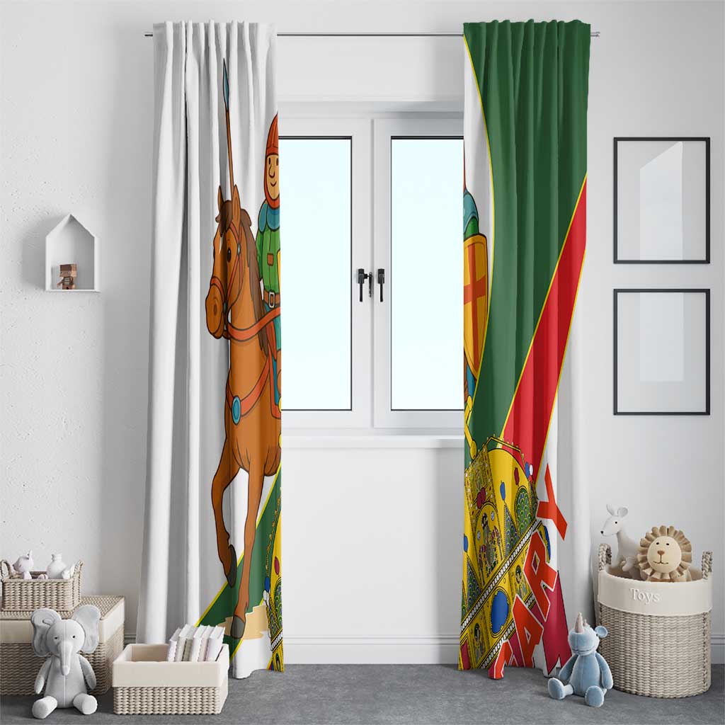 Hungary Window Curtain with Knight and Angel Illustration Design and National Crest - Wonder Print Shop
