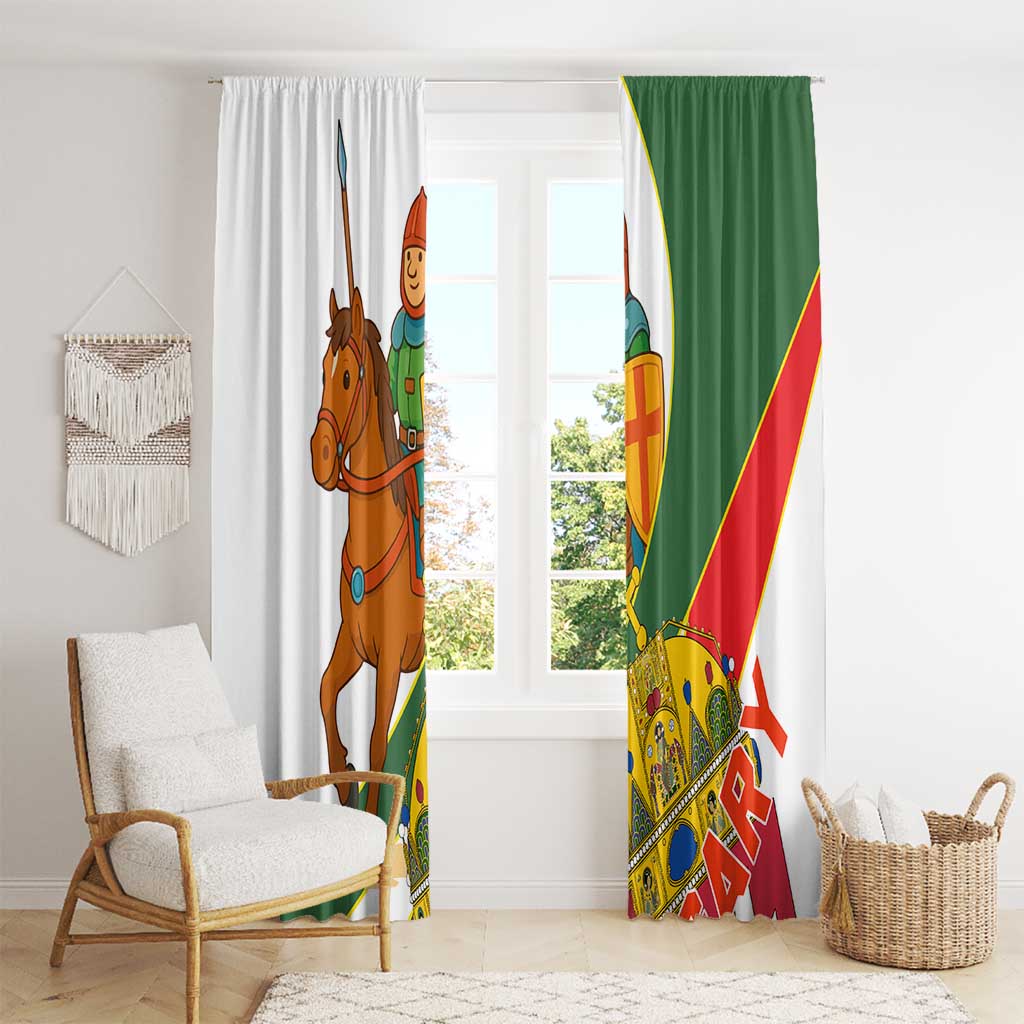Hungary Window Curtain with Knight and Angel Illustration Design and National Crest - Wonder Print Shop