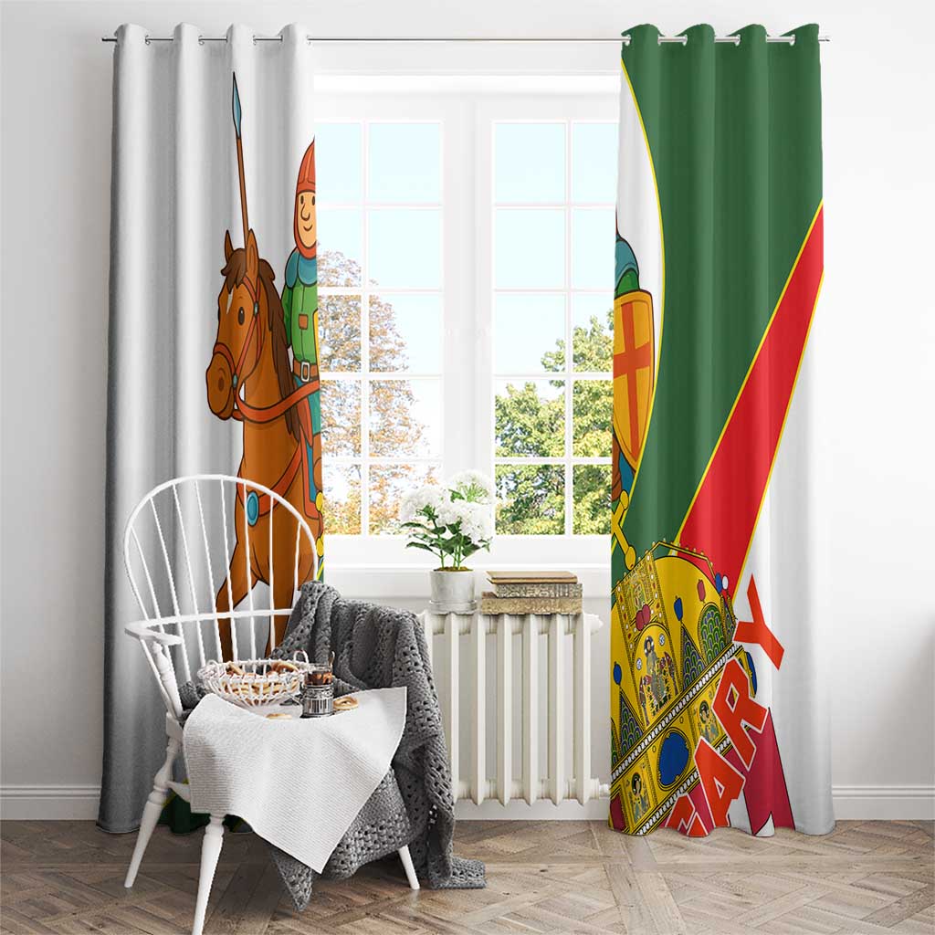 Hungary Window Curtain with Knight and Angel Illustration Design and National Crest - Wonder Print Shop