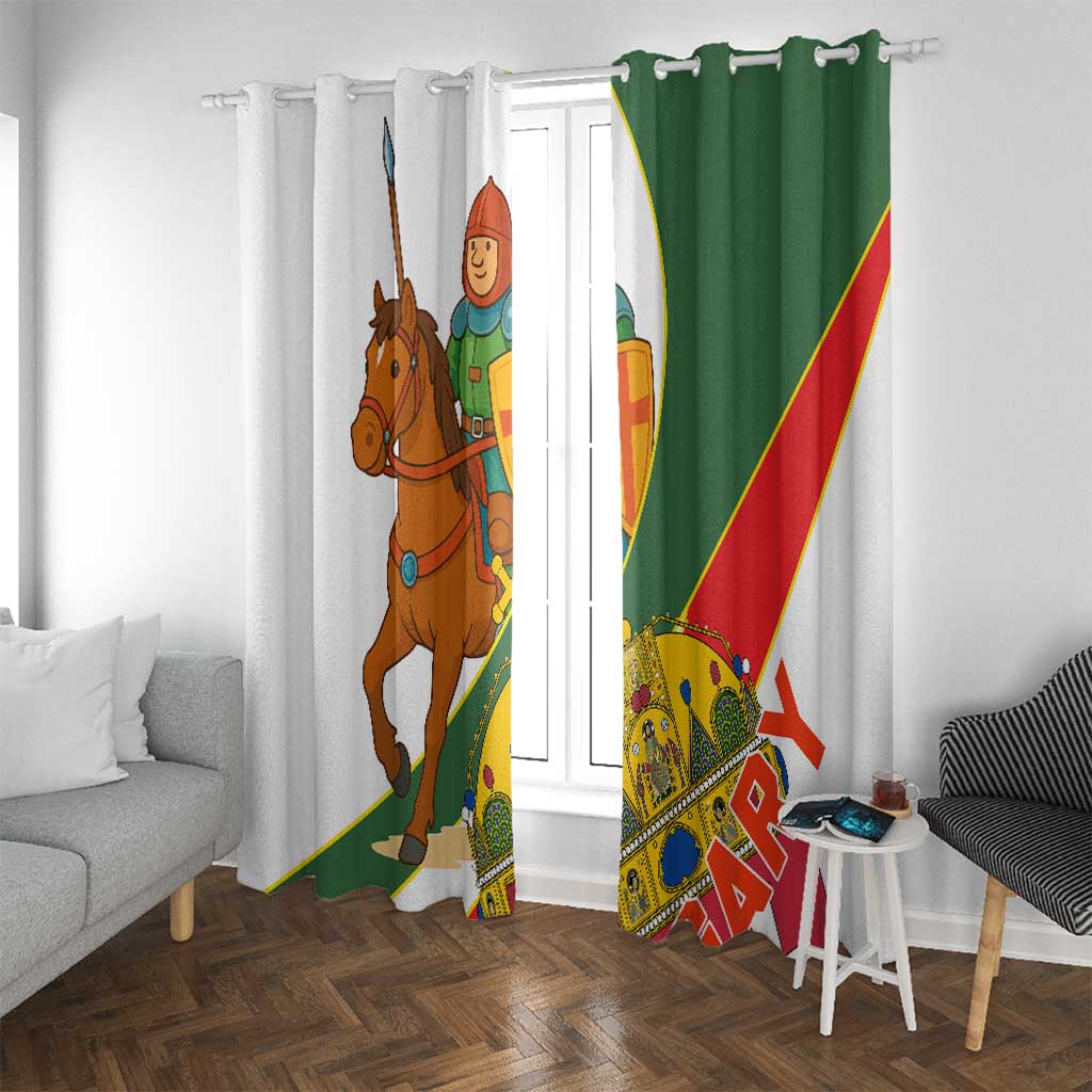 Hungary Window Curtain with Knight and Angel Illustration Design and National Crest - Wonder Print Shop