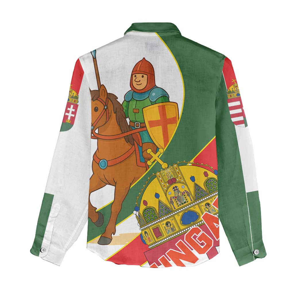 Hungary Women Casual Shirt with Knight and Angel Illustration Design and National Crest - Wonder Print Shop