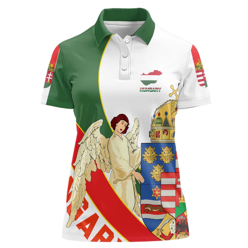 Hungary Women Polo Shirt with Knight and Angel Illustration Design and National Crest - Wonder Print Shop
