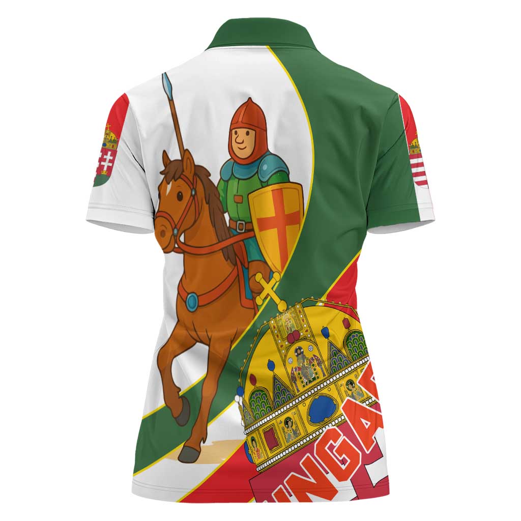 Hungary Women Polo Shirt with Knight and Angel Illustration Design and National Crest - Wonder Print Shop