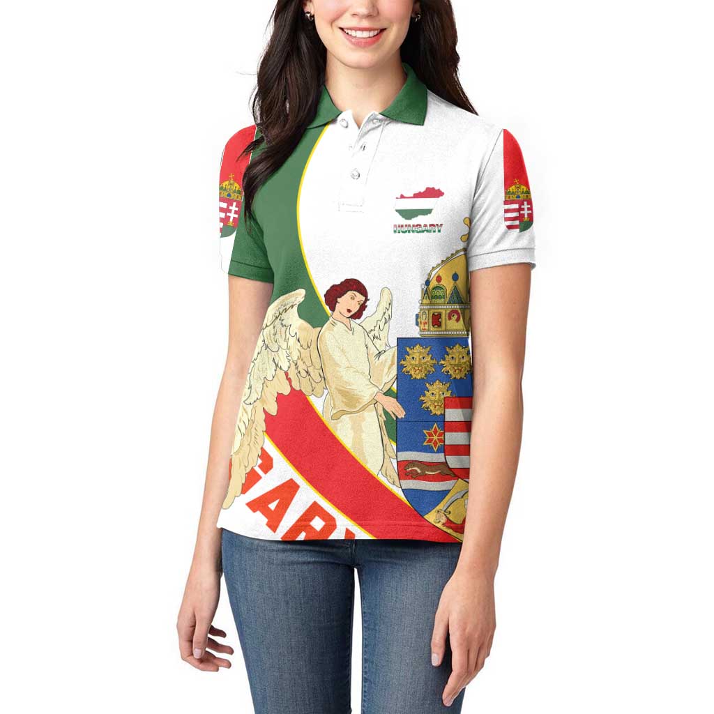 Hungary Women Polo Shirt with Knight and Angel Illustration Design and National Crest - Wonder Print Shop