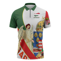 Hungary Zipper Polo Shirt with Knight and Angel Illustration Design and National Crest - Wonder Print Shop