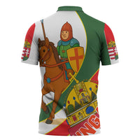 Hungary Zipper Polo Shirt with Knight and Angel Illustration Design and National Crest - Wonder Print Shop