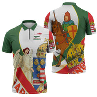 Hungary Zipper Polo Shirt with Knight and Angel Illustration Design and National Crest - Wonder Print Shop