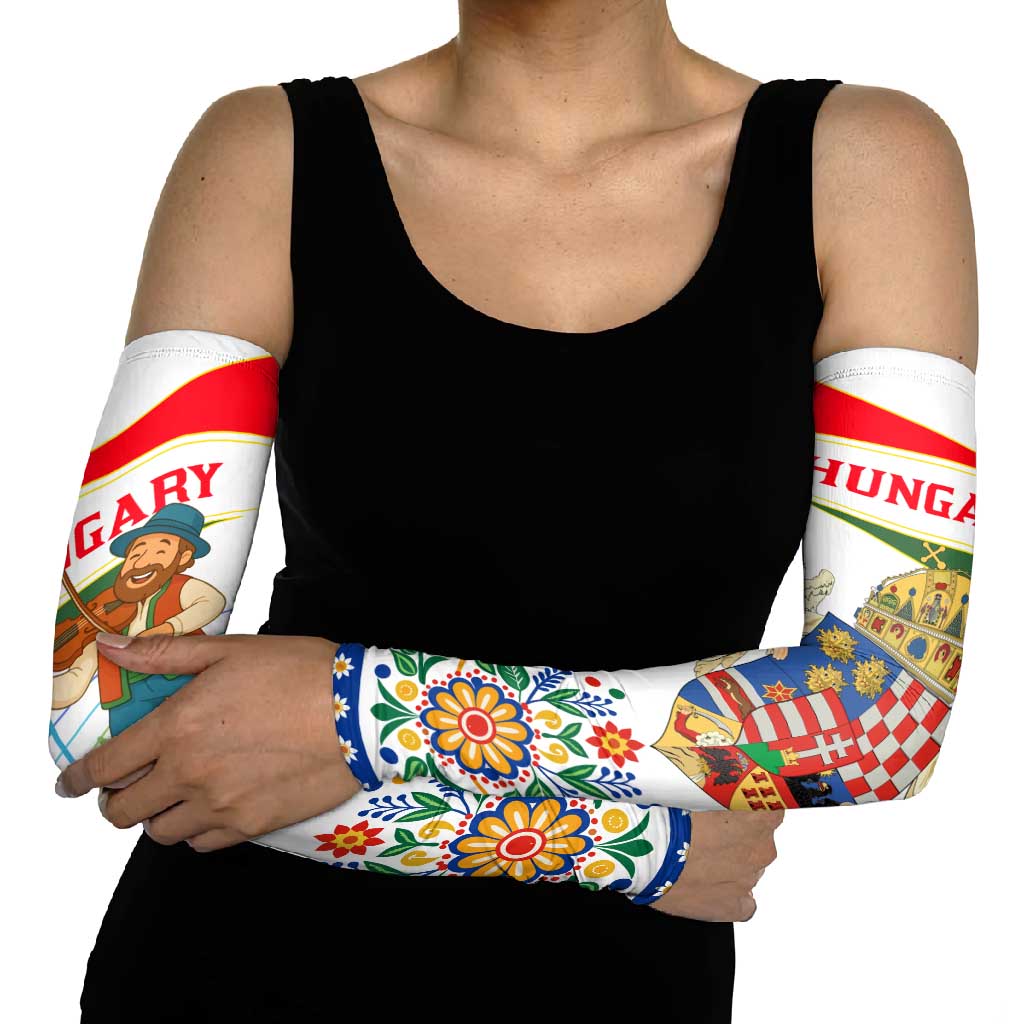 Hungary Arm Sleeves with Folk Musician Illustration Design and Traditional Floral - Wonder Print Shop