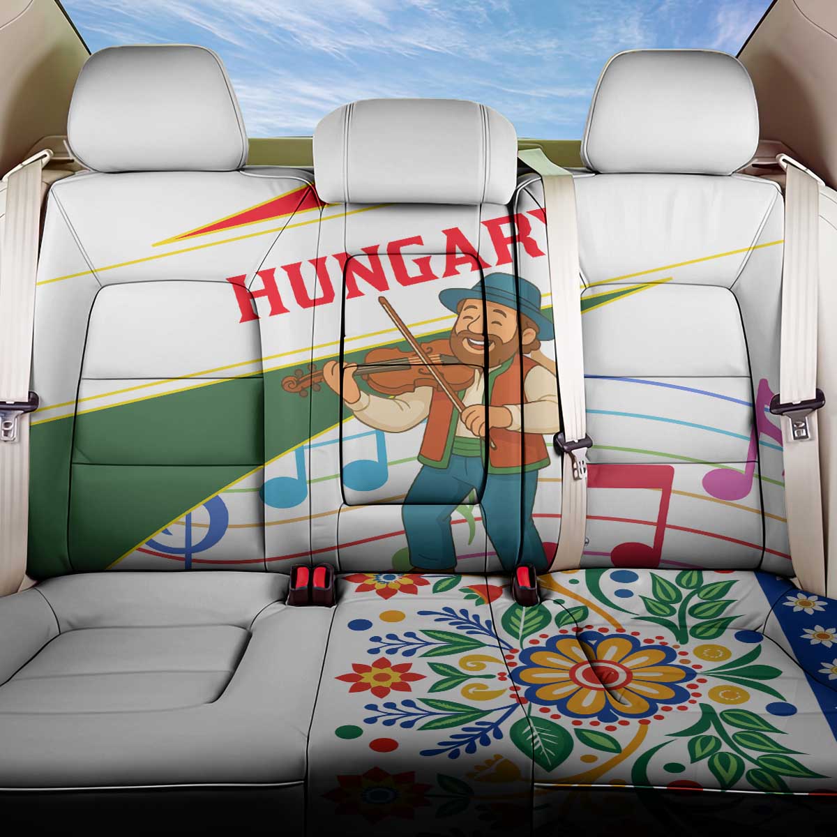 Hungary Back Car Seat Cover with Folk Musician Illustration Design and Traditional Floral - Wonder Print Shop