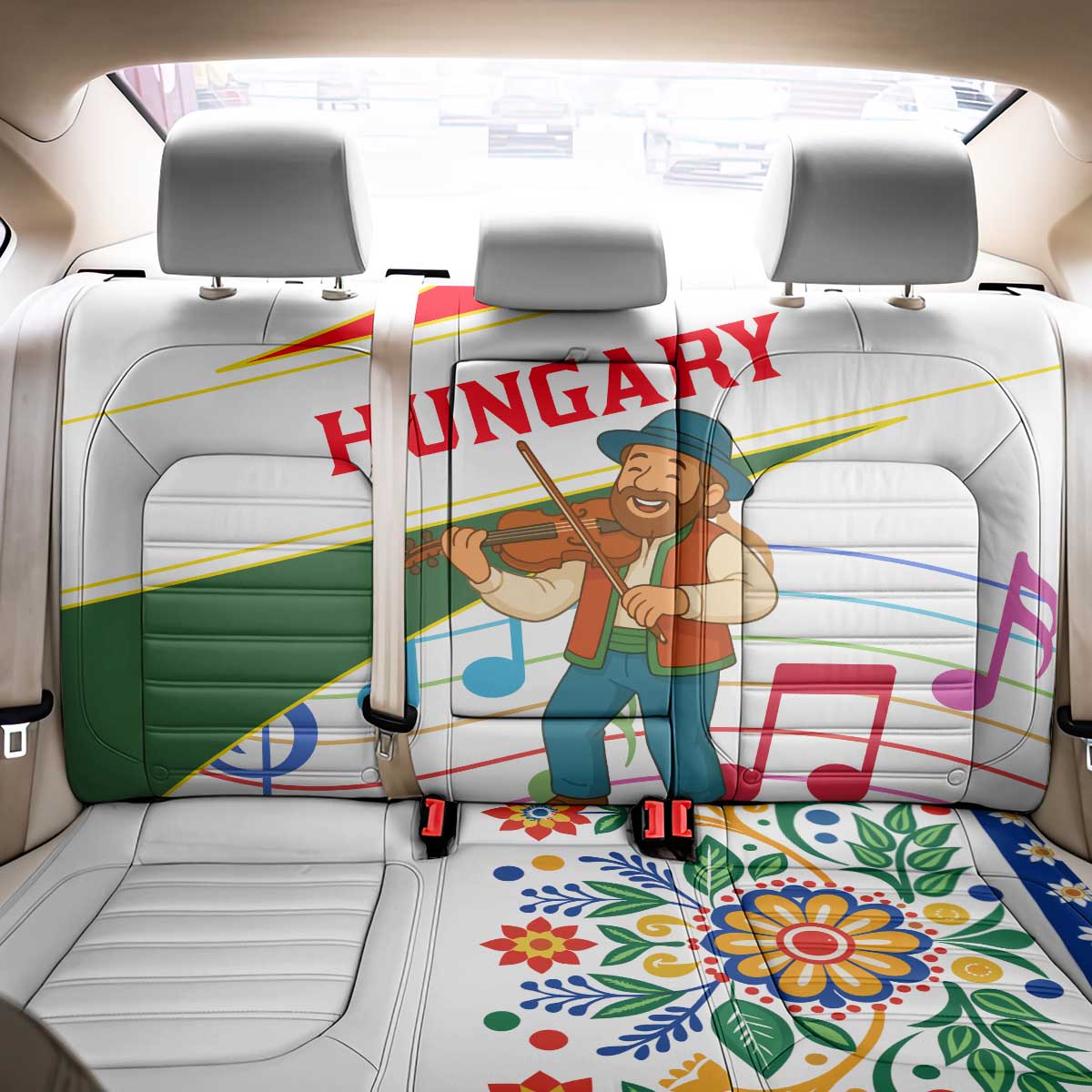 Hungary Back Car Seat Cover with Folk Musician Illustration Design and Traditional Floral - Wonder Print Shop