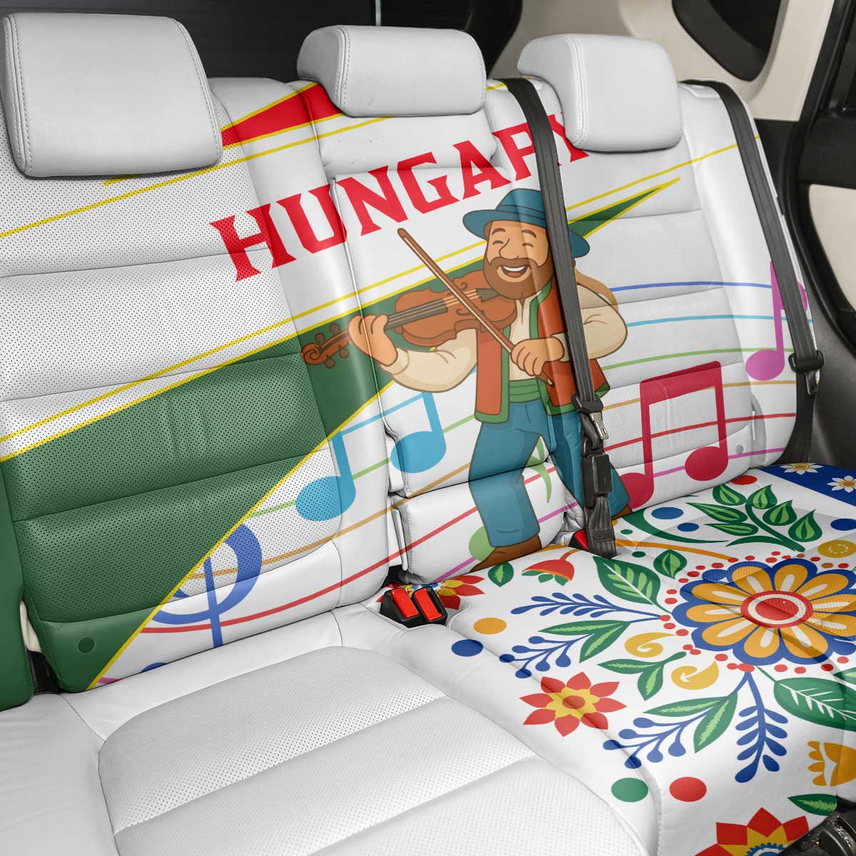 Hungary Back Car Seat Cover with Folk Musician Illustration Design and Traditional Floral - Wonder Print Shop