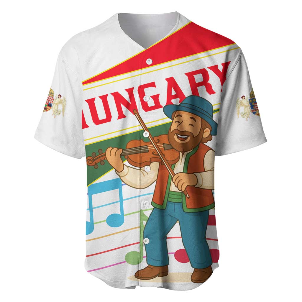Hungary Baseball Jersey with Folk Musician Illustration Design and Traditional Floral - Wonder Print Shop