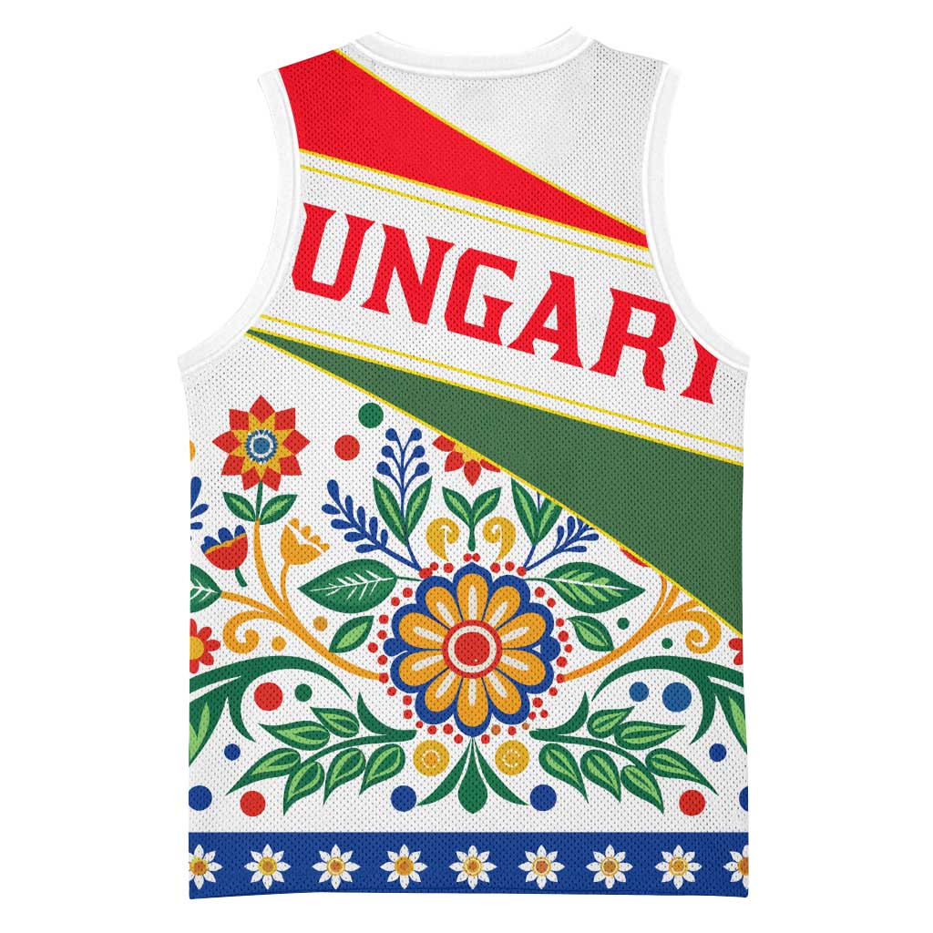 Hungary Basketball Jersey with Folk Musician Illustration Design and Traditional Floral - Wonder Print Shop
