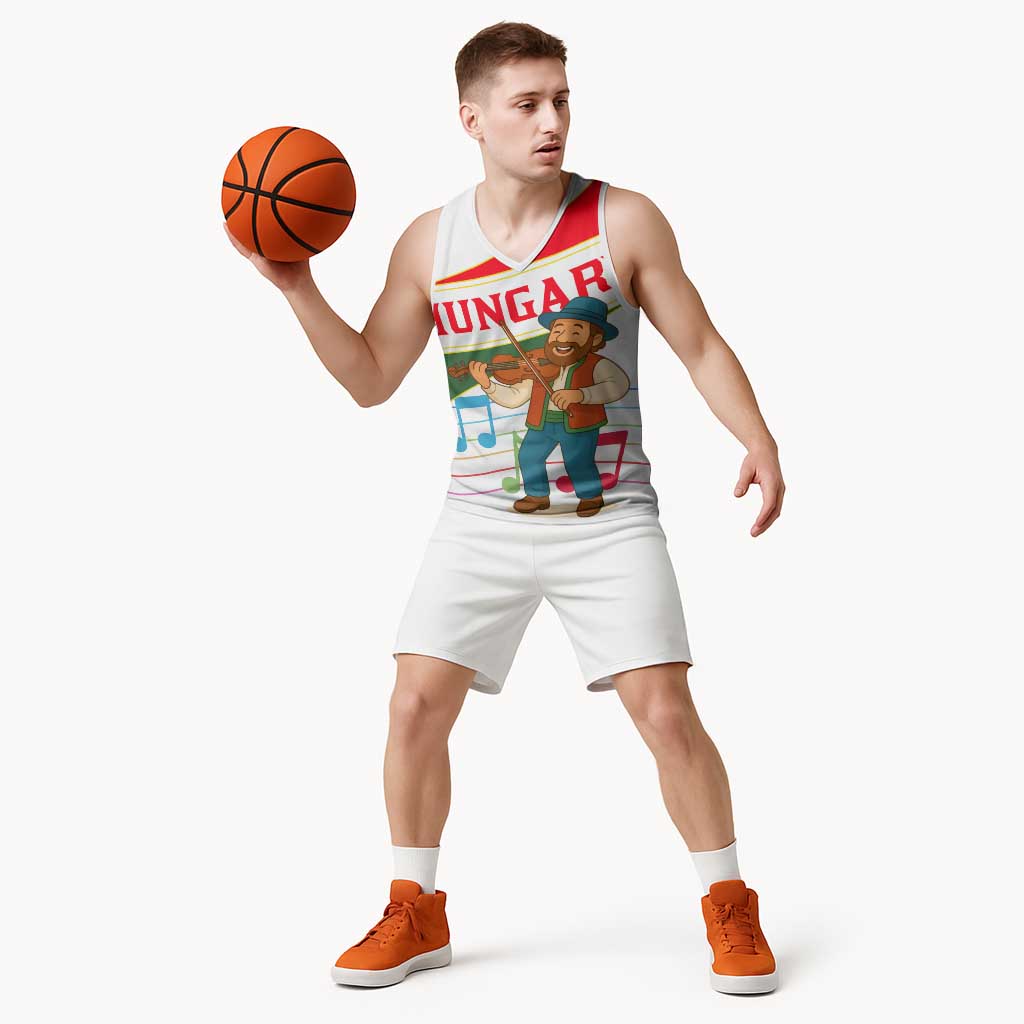 Hungary Basketball Jersey with Folk Musician Illustration Design and Traditional Floral - Wonder Print Shop