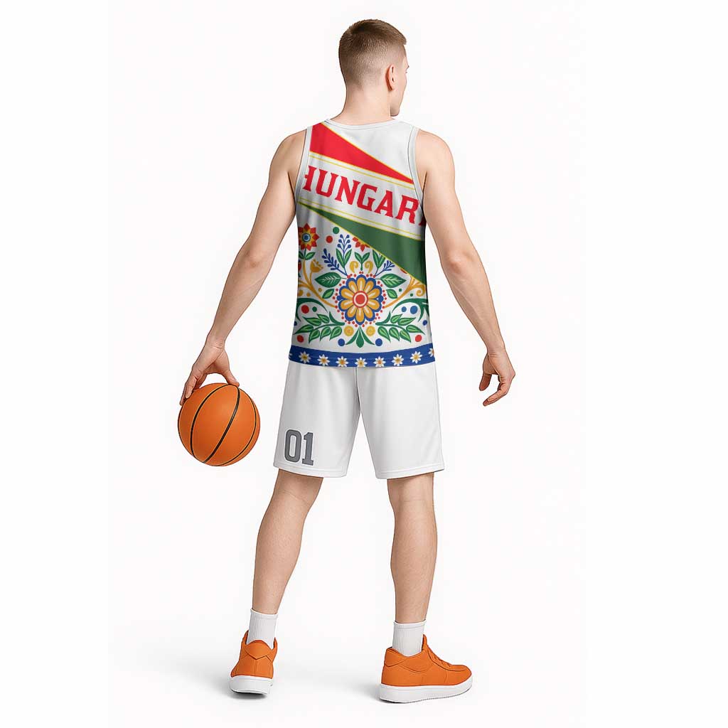 Hungary Basketball Jersey with Folk Musician Illustration Design and Traditional Floral - Wonder Print Shop