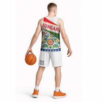 Hungary Basketball Jersey with Folk Musician Illustration Design and Traditional Floral - Wonder Print Shop