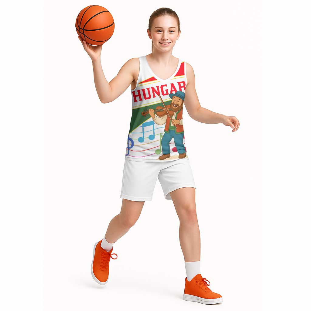 Hungary Basketball Jersey with Folk Musician Illustration Design and Traditional Floral - Wonder Print Shop